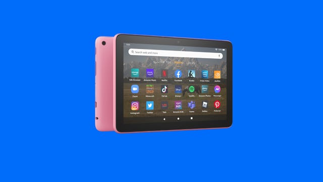The Amazon Fire HD 8 2022 with a pink back
