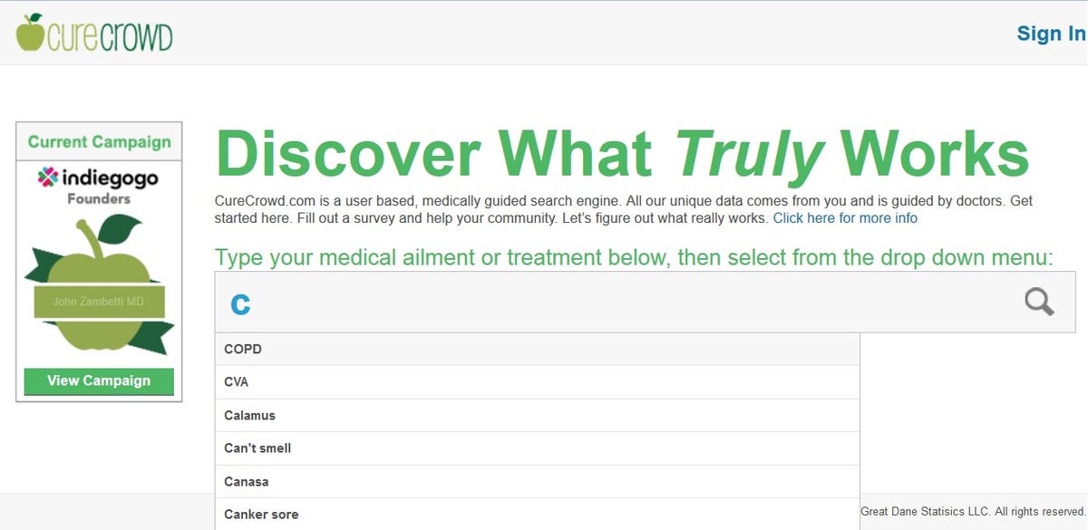 CureCrowd treatment search results