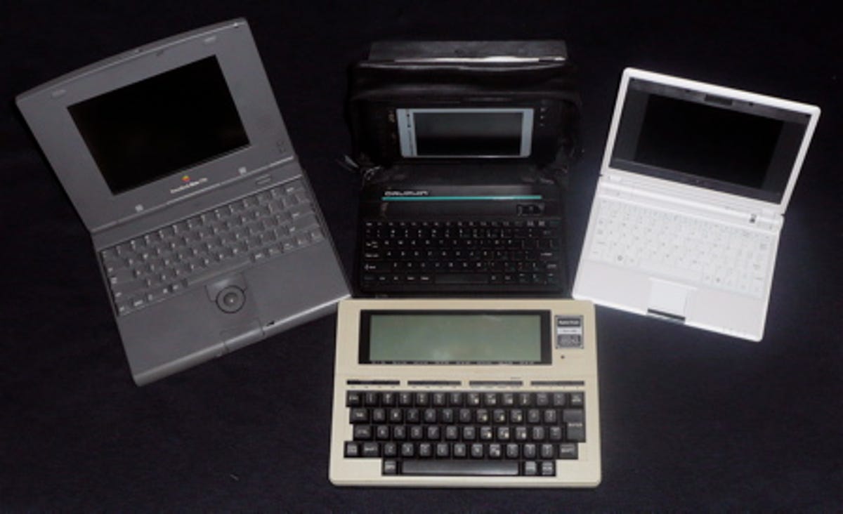Four small-screen laptops from 1983 to 2007