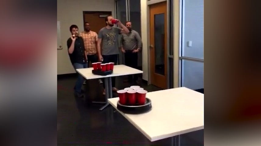 We played beer pong with robot vacuums