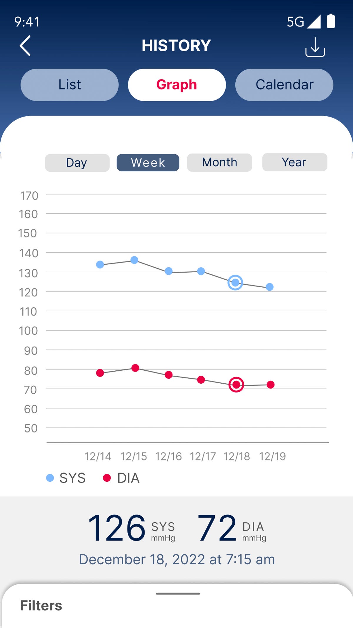 A screenshot of the app that connects to Valencell's blood pressure monitor.