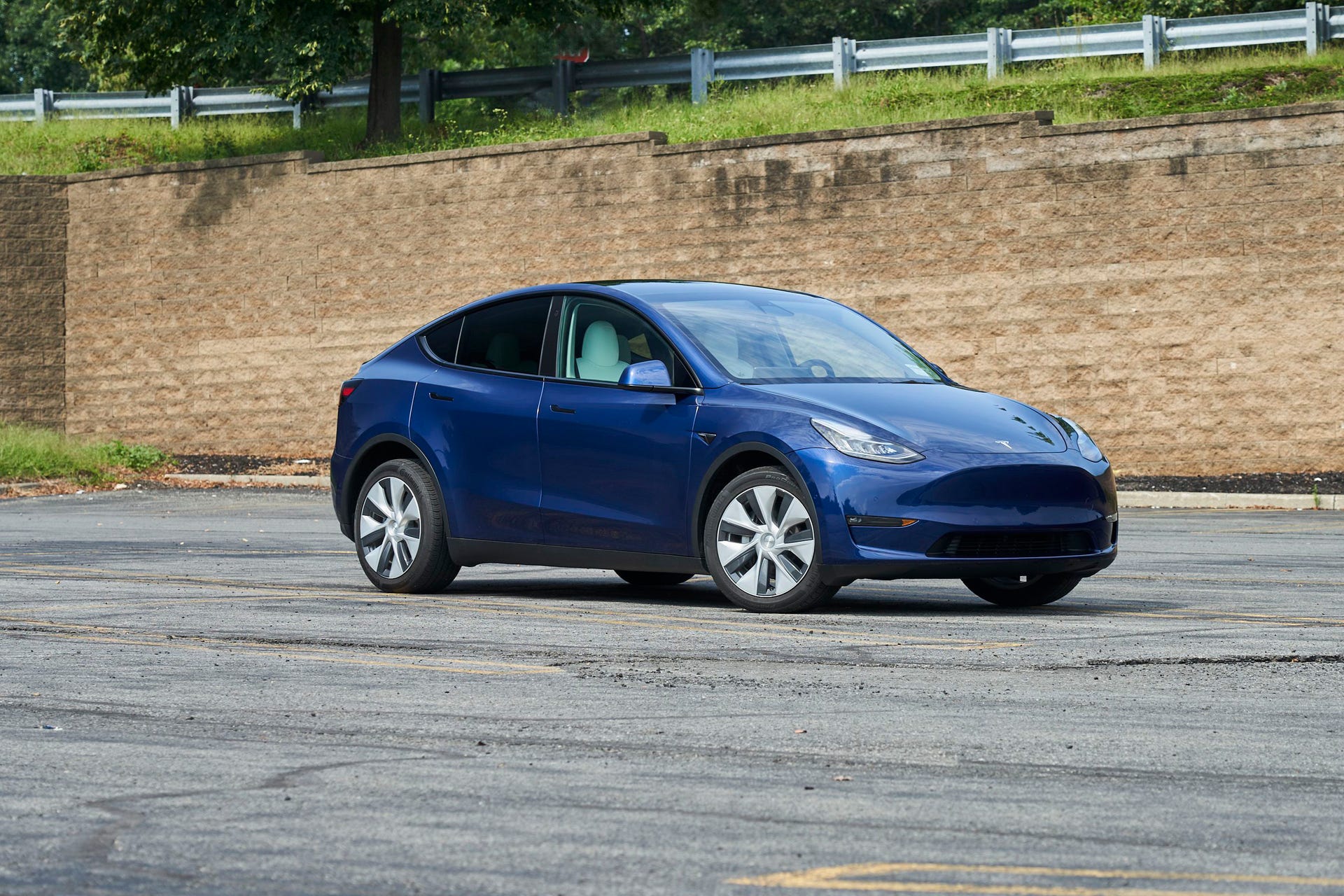 A Tesla Model Y in a parking lot