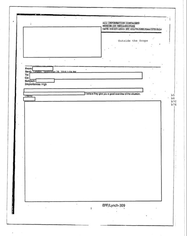 One almost-entirely-redacted document that the FBI turned over. EFF says the deletions are too extreme.
