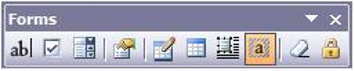 The floating Forms toolbar in Microsoft Word 2003
