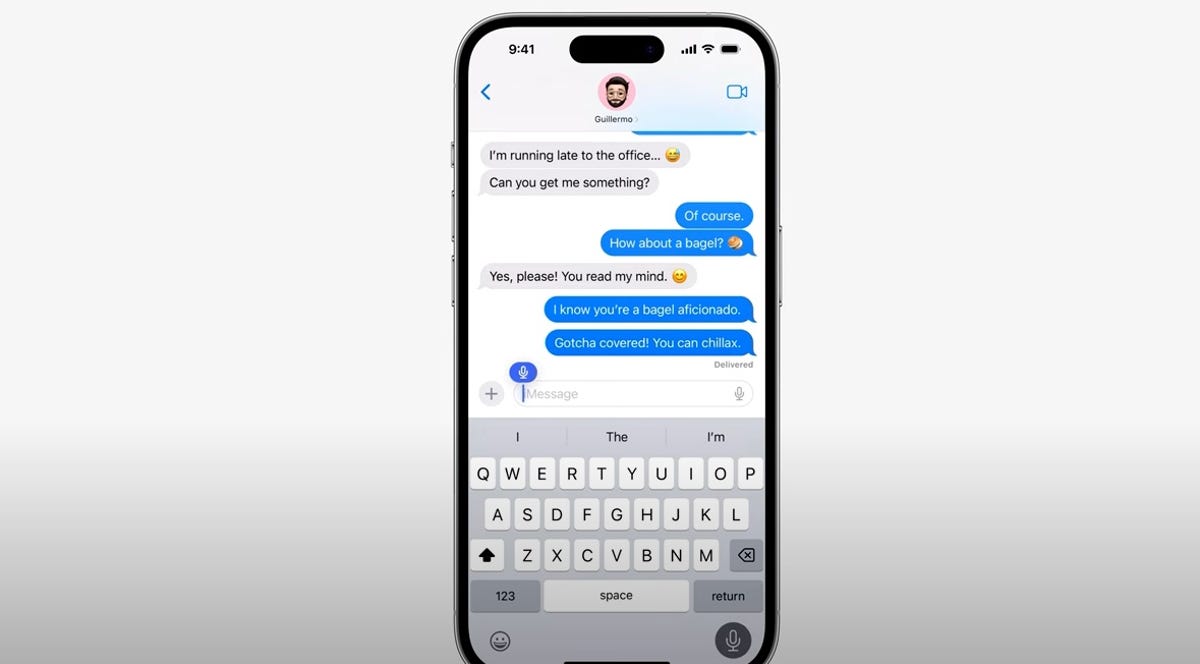 A screenshot of voice typing in Apple's messaging app