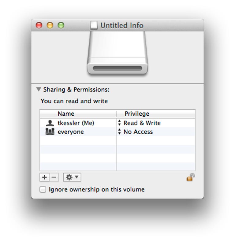 Single user access permissions for external drive