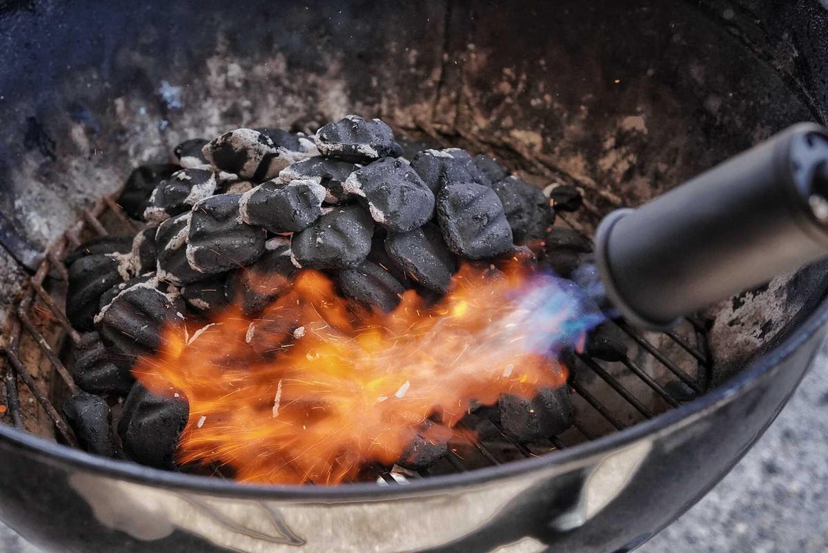 Charcoal On Fire In Barbecue Grill