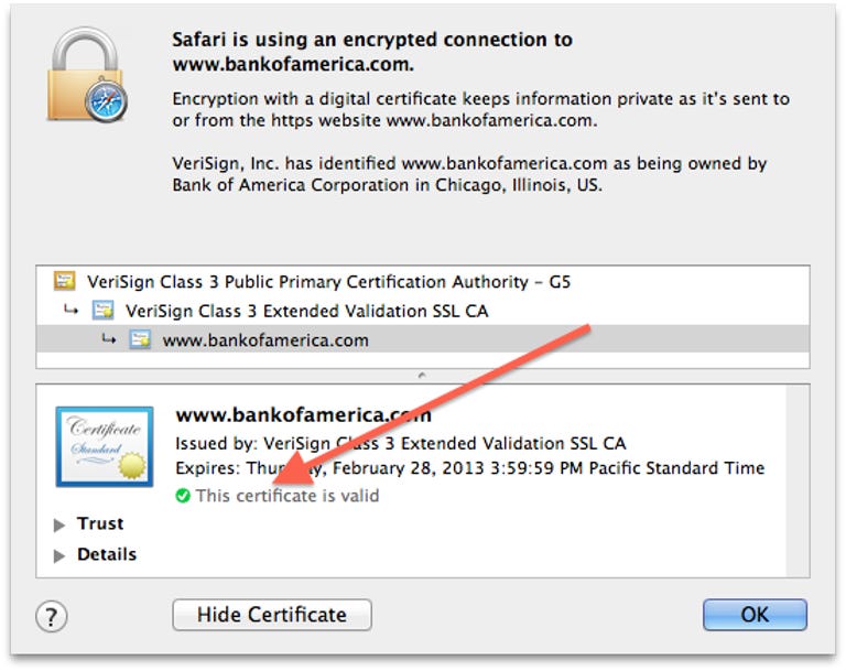 Safari's certificate information window