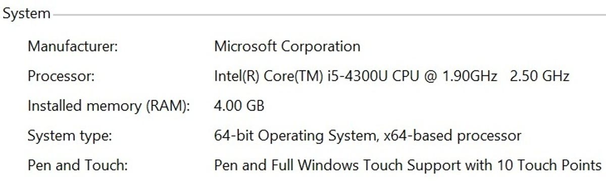 Surface Pro 2's new processor.  It is now shipping in the latest second-generation Microsoft tablets. This screen capture was taken from a recently-shipped model I am now using.