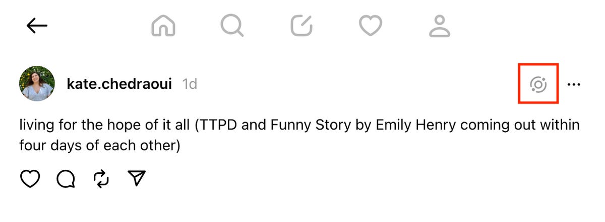 captura de pantalla de una publicación de Threads sobre Emily Henry y Taylor Swift