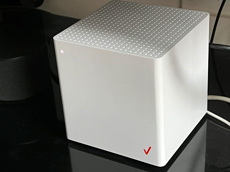 A white Verizon 5G Home Internet box