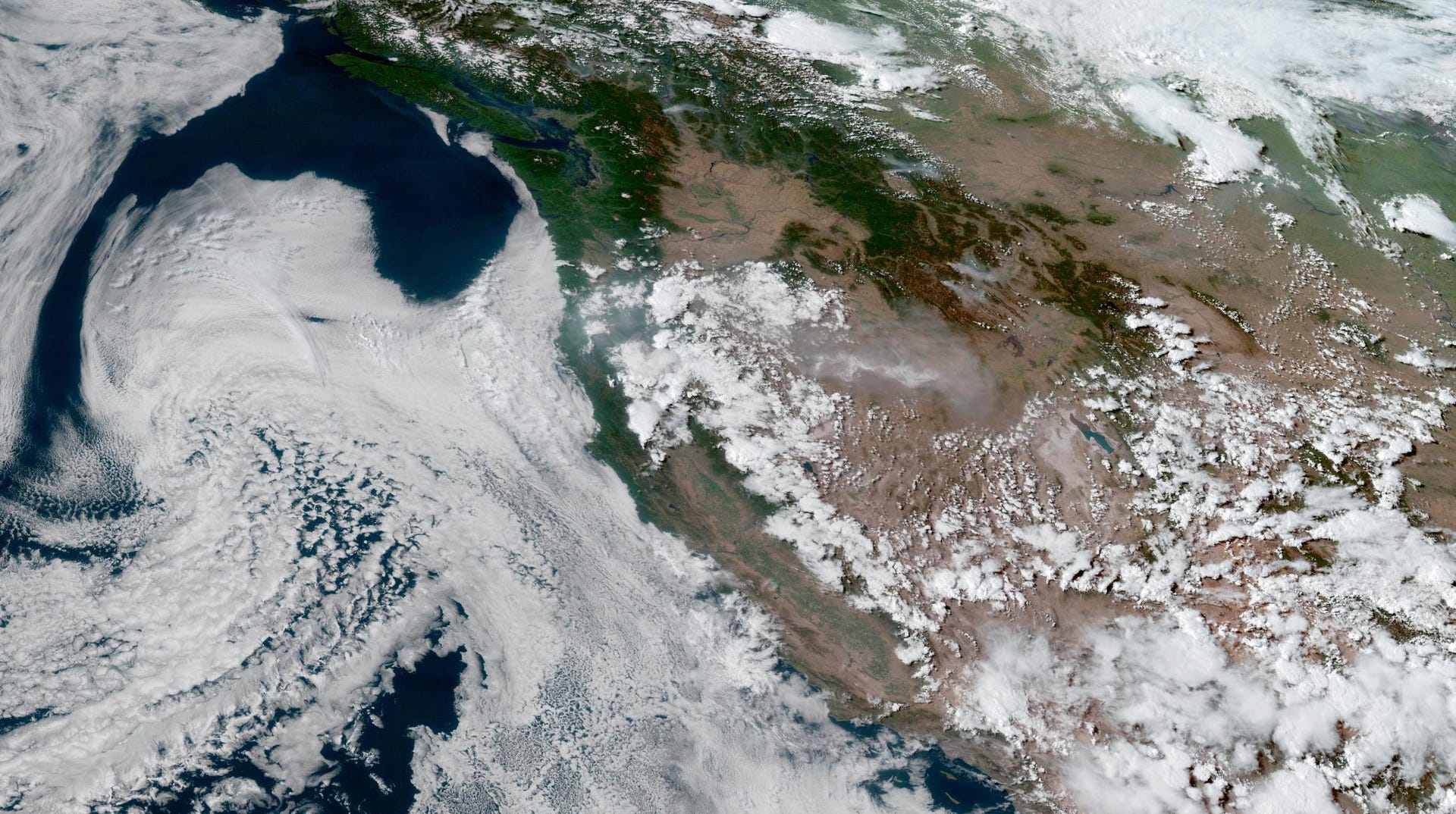 GOES-West satellite image shows white clouds over California on July 30, 2022.