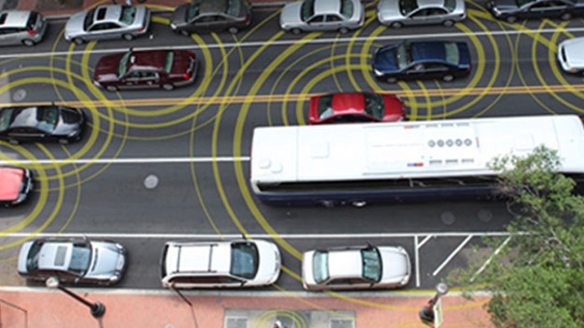 In the connected car future, vehicles will be able to communicate position data to each other. Google's self-driving cars don't rely on this technology, though.