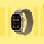 The Apple Watch Ultra 2 is displayed a،nst a yellow background.