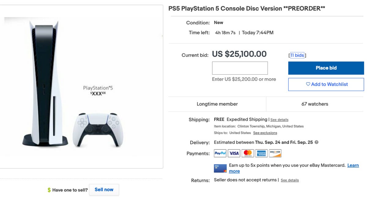 PlayStation 5 ebay listing