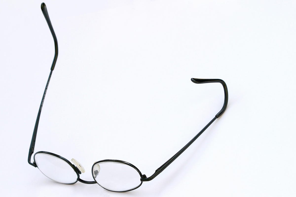 Crooked wire-framed glasses