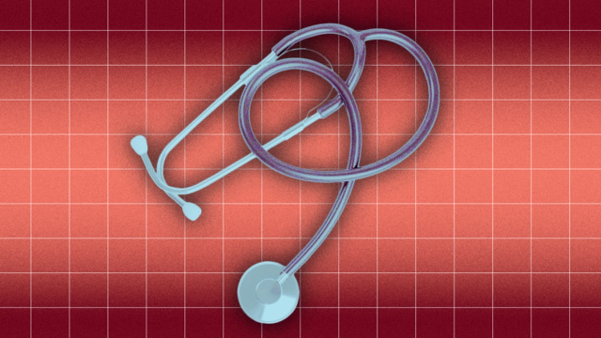 stethoscope on a red grid background