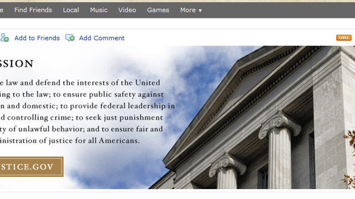 Justice Department&apos;s new MySpace Profile