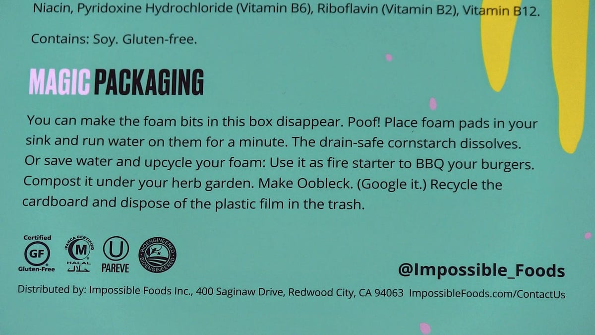 Impossible Foods recycling message