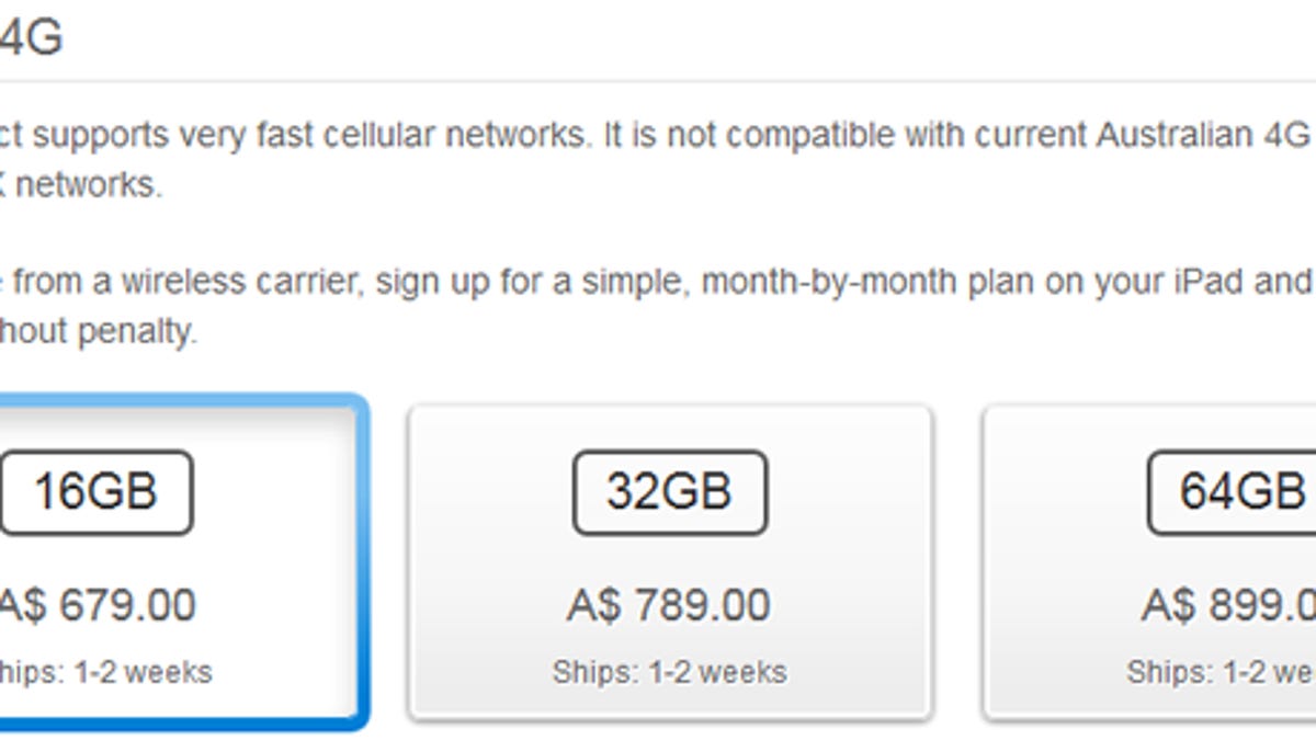 Apple's Australian Web site warns that the 4G iPad is incompatible with Australian 4G networks.