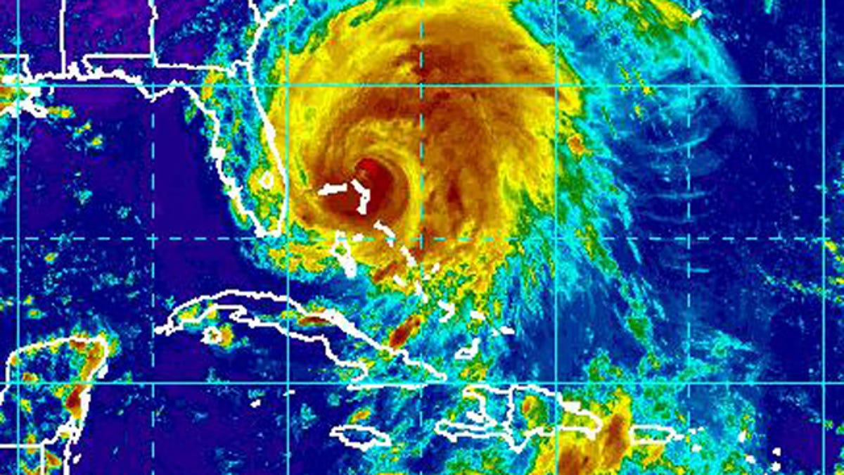 An infrared satellite image from the National Weather Service shows Hurricane Irene off the coast of Florida Aug. 25, 2011.