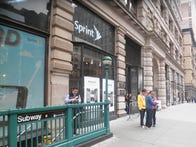 No lines yet outside Sprint's flagship store in Manhattan on 23rd St. the day before the iPhone 4S goes on sale.