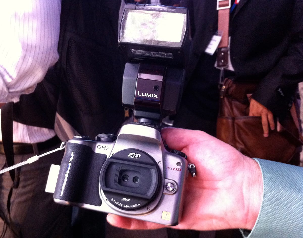 The Micro Four Thirds camera from Panasonic with 3D lens, shown here at Ceatec 2010.