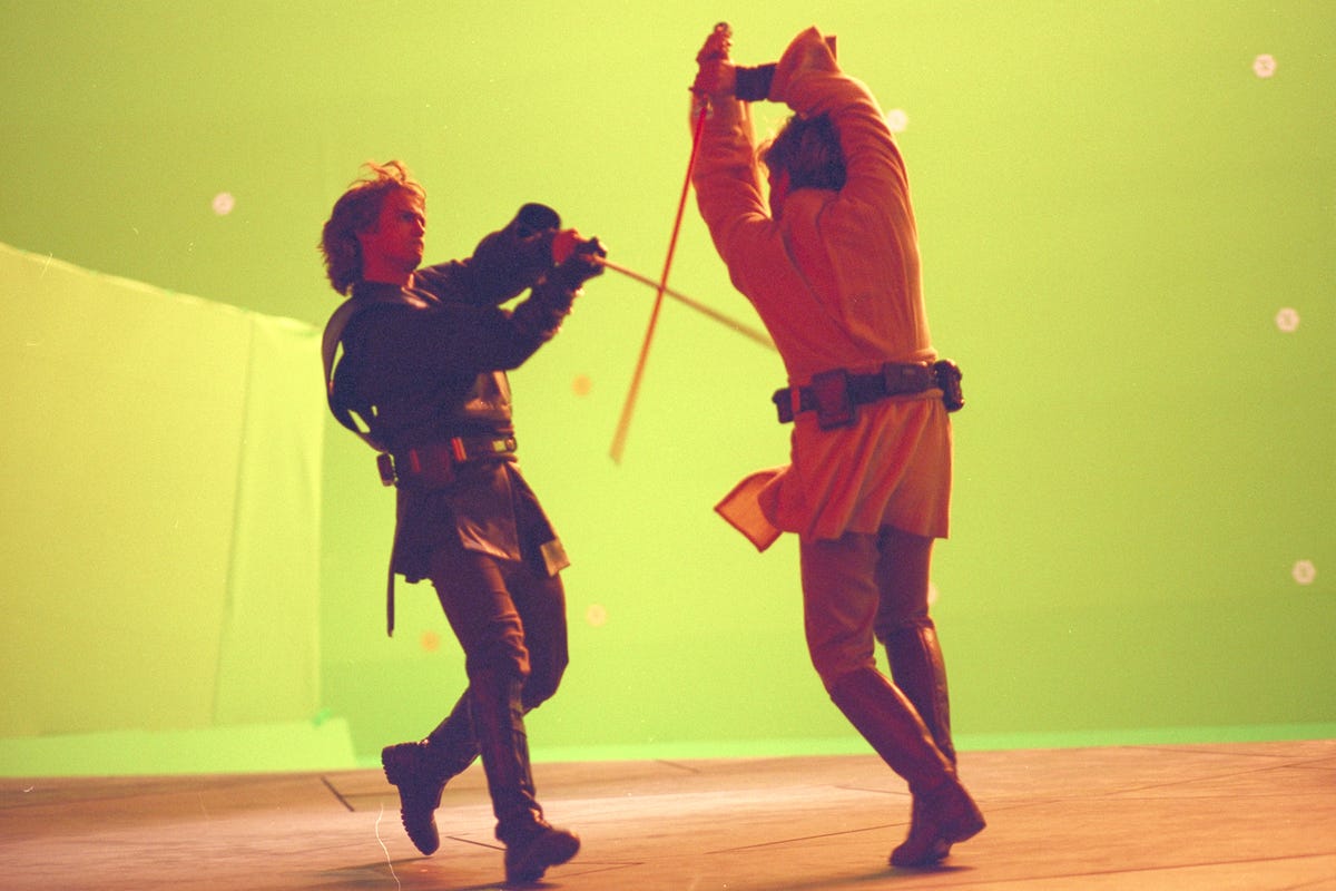 Hayden Christensen and Ewan McGregor do battle, against what will be an entirely digital backdrop in "Revenge of the Sith".
