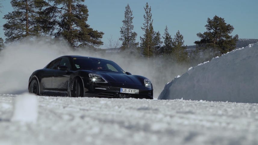 Ice drifting in Porsche's all-electric Taycan