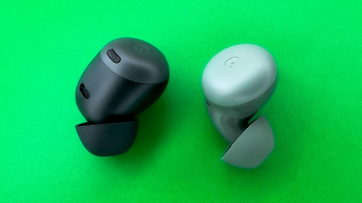 Pixel Buds Pro compared to Pixel Buds A-Series in a photo side by side