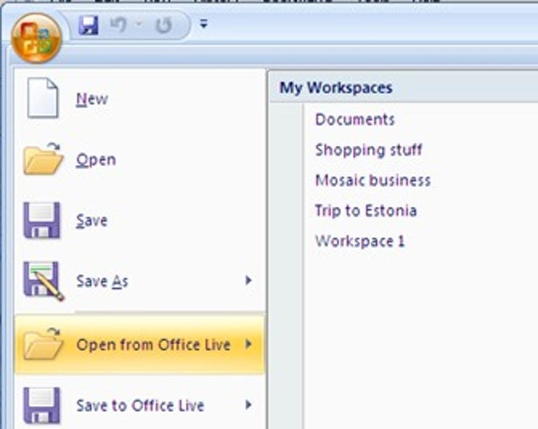 With the Office Live Add-In installed, you can reach your online Workspaces within Word, Excel, and PowerPoint.