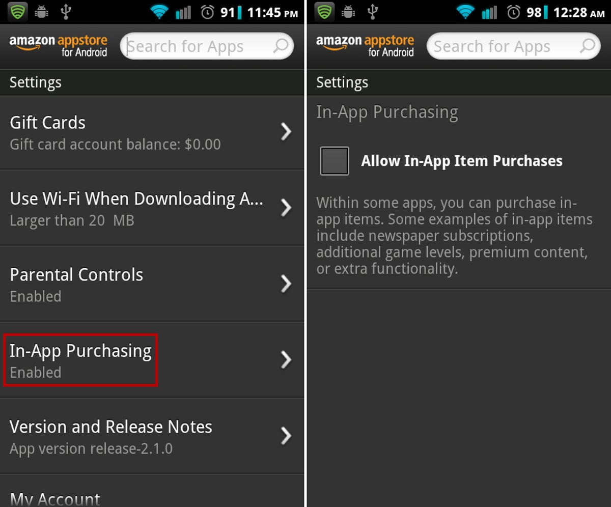 Disable Amazon Appstore in-app purchasing