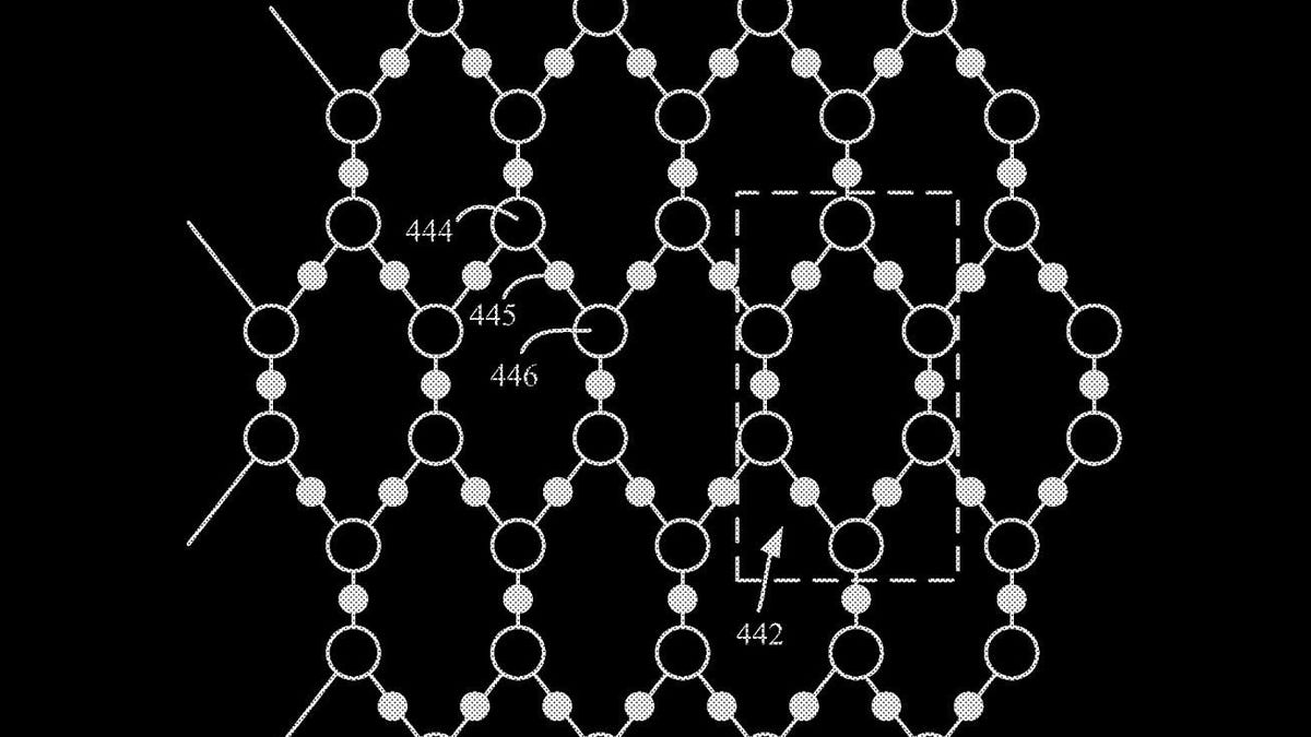 An IBM patent shows a hexagonal array of qubits in a quantum computer, arranged to minimize problems controlling the finicky data processing elements.