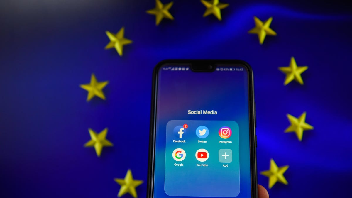 Social media apps with European Union flag are seen in this