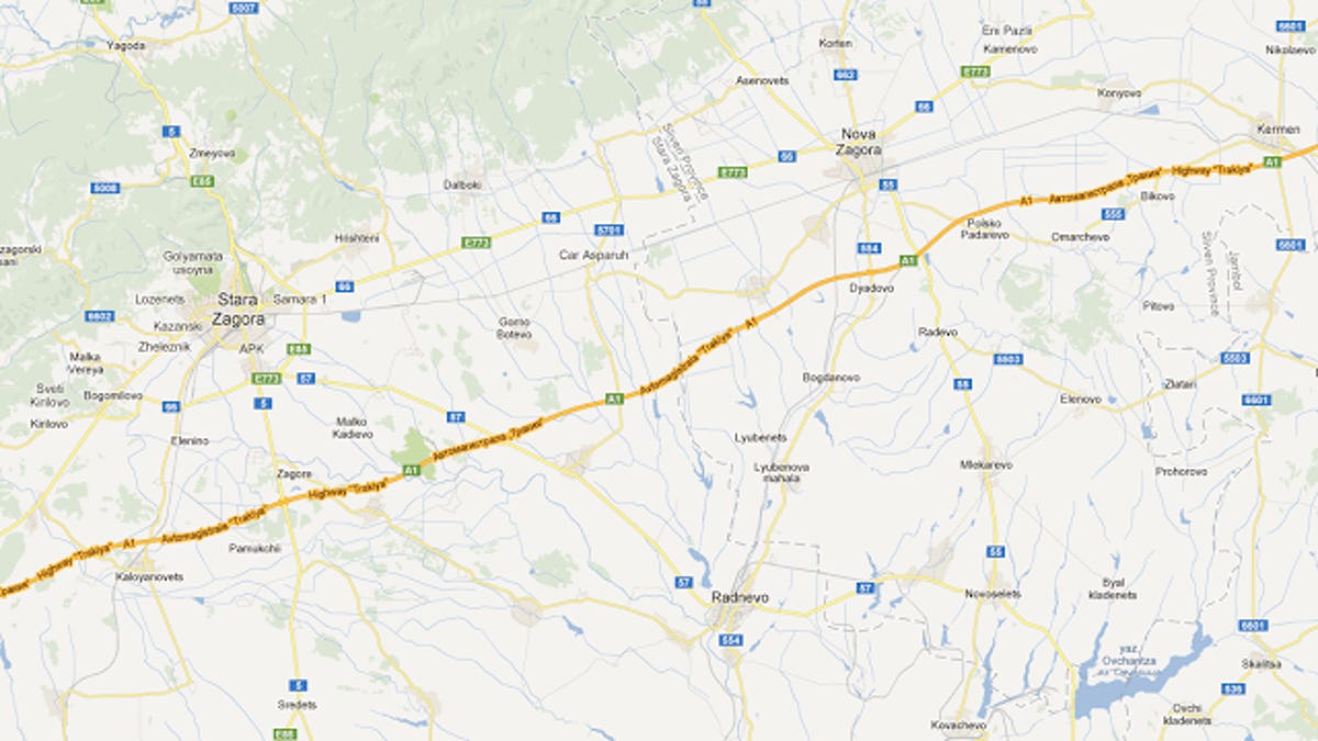 A new 70-km section of Bulgaria&apos;s Trakiya motorway, part of the latest update to Google Maps.