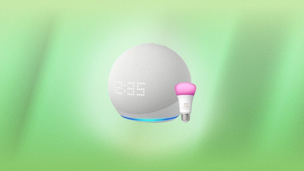 echo-dot-5th-gen-with-clock-and-Philips-Hue-Smart-Color-Bulb