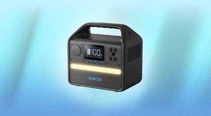 An Anker portable power station against a blue background.