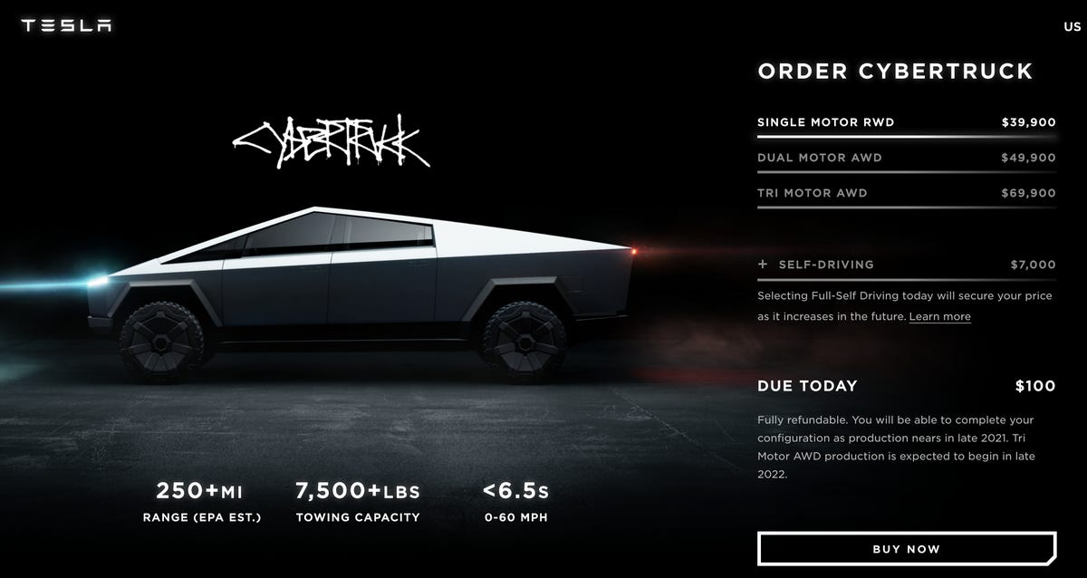 Tesla Cybertruck order screen