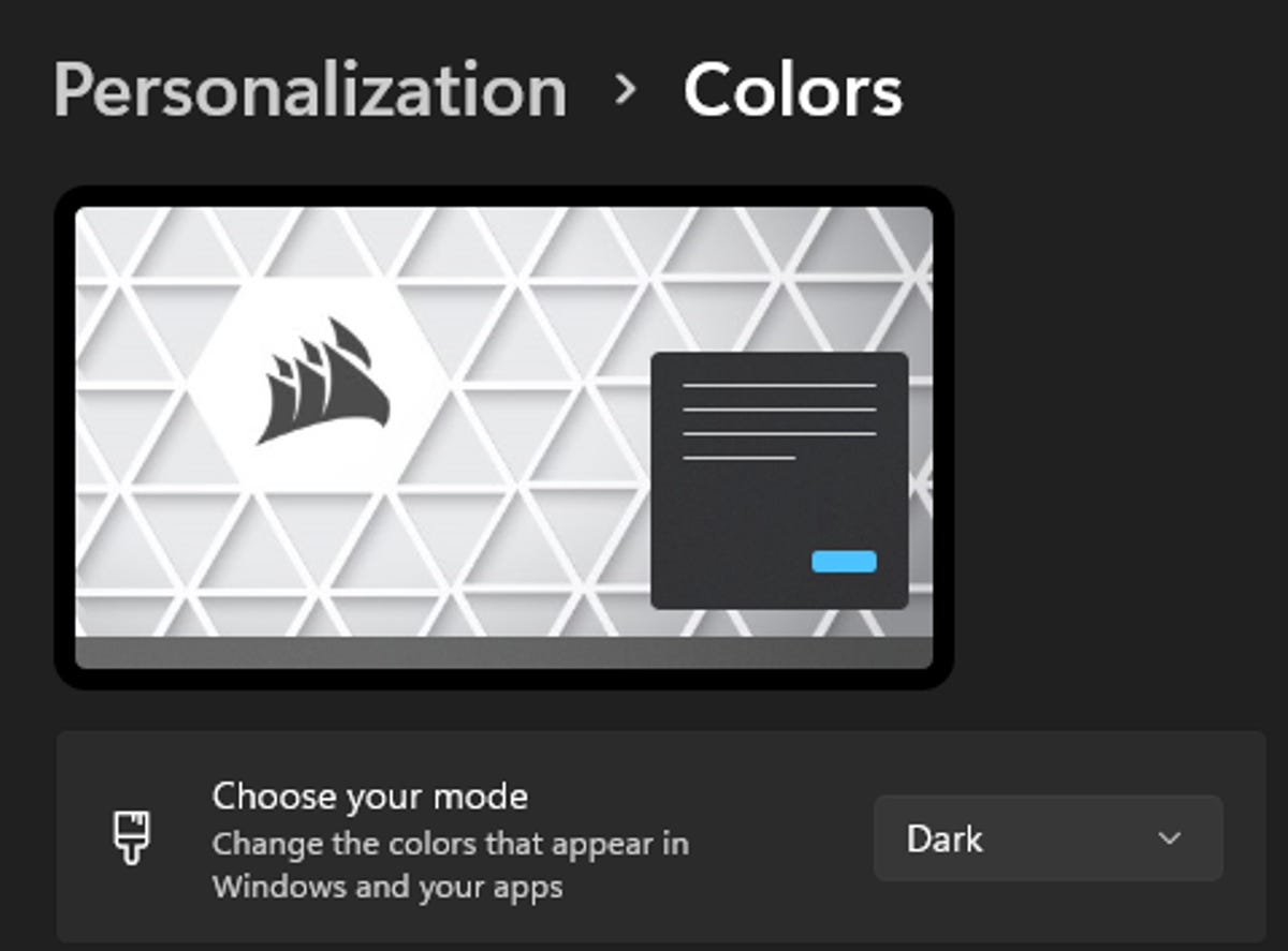 Color personalization menu in Windows