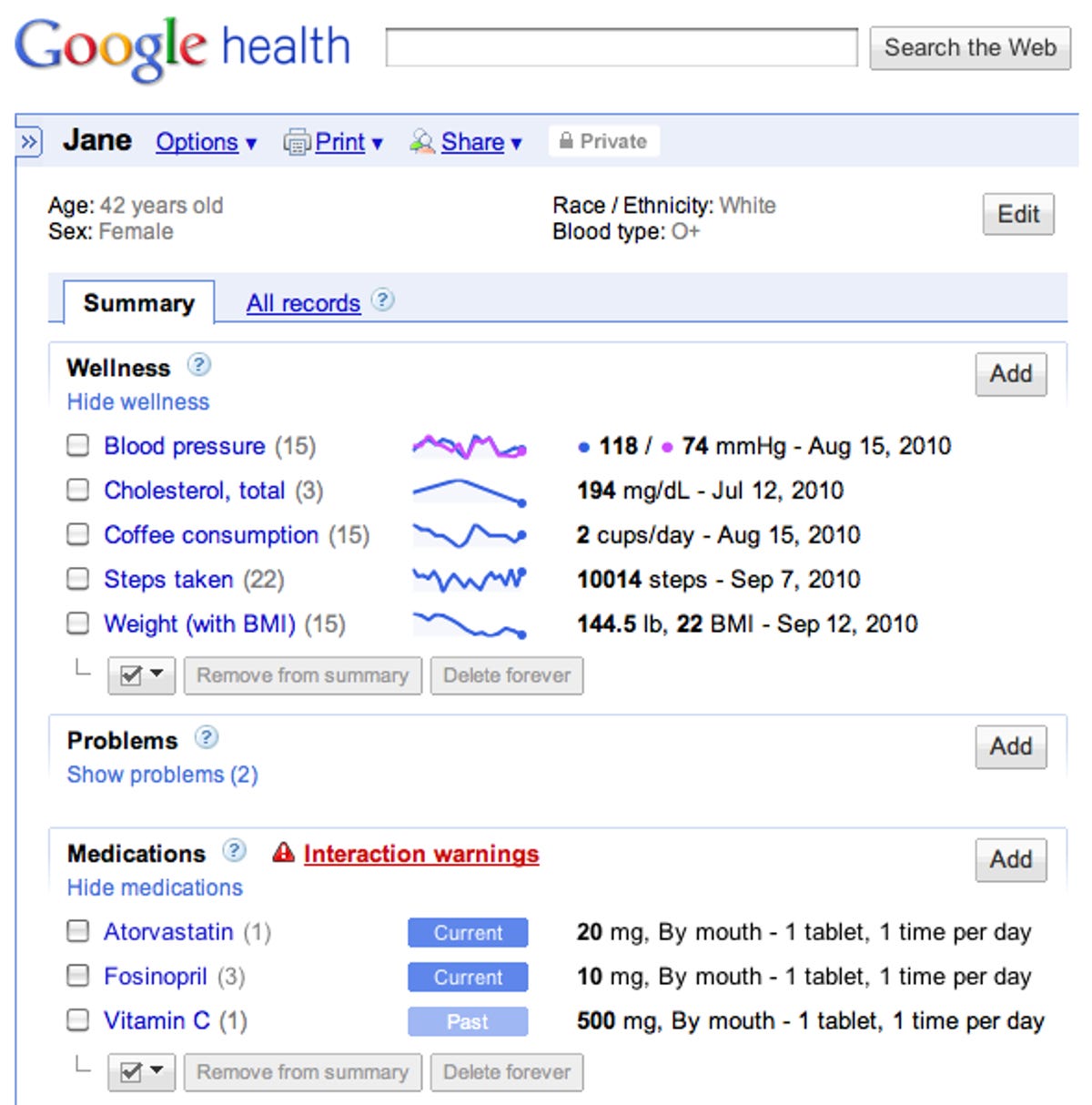 Google Health's new dashboard allows people to add personal health goals and track their medications.