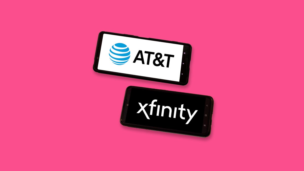 AT&T and Xfinity logos on phones