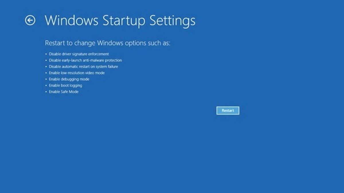 Windows Startup Settings: a unified boot options menu.