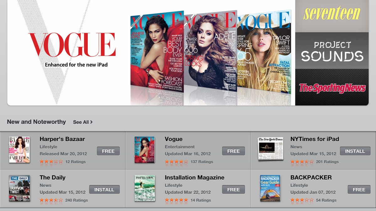 Apple's Newsstand on an iPad.