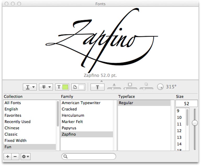 The Font panel in OS X
