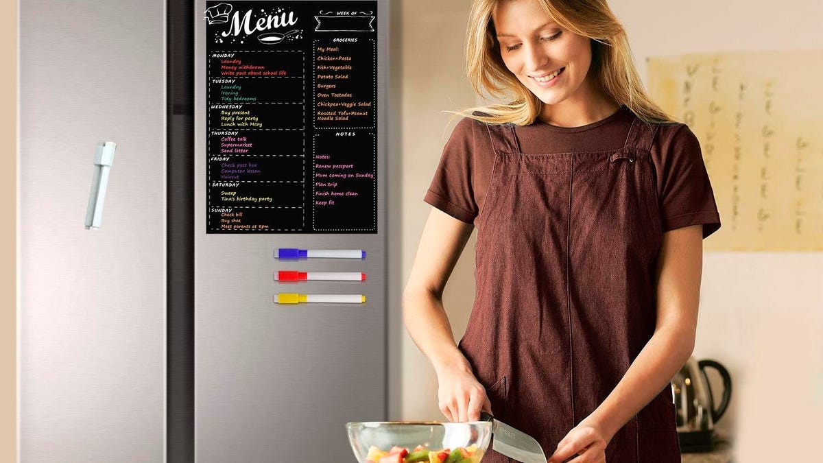magnetic fridge menu board with dry erase markers