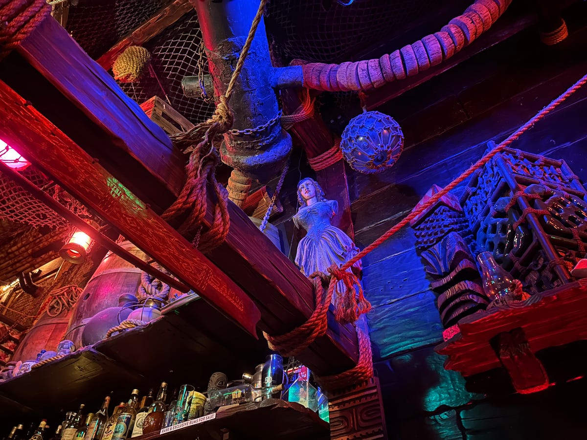 The colorful decor of a tiki bar
