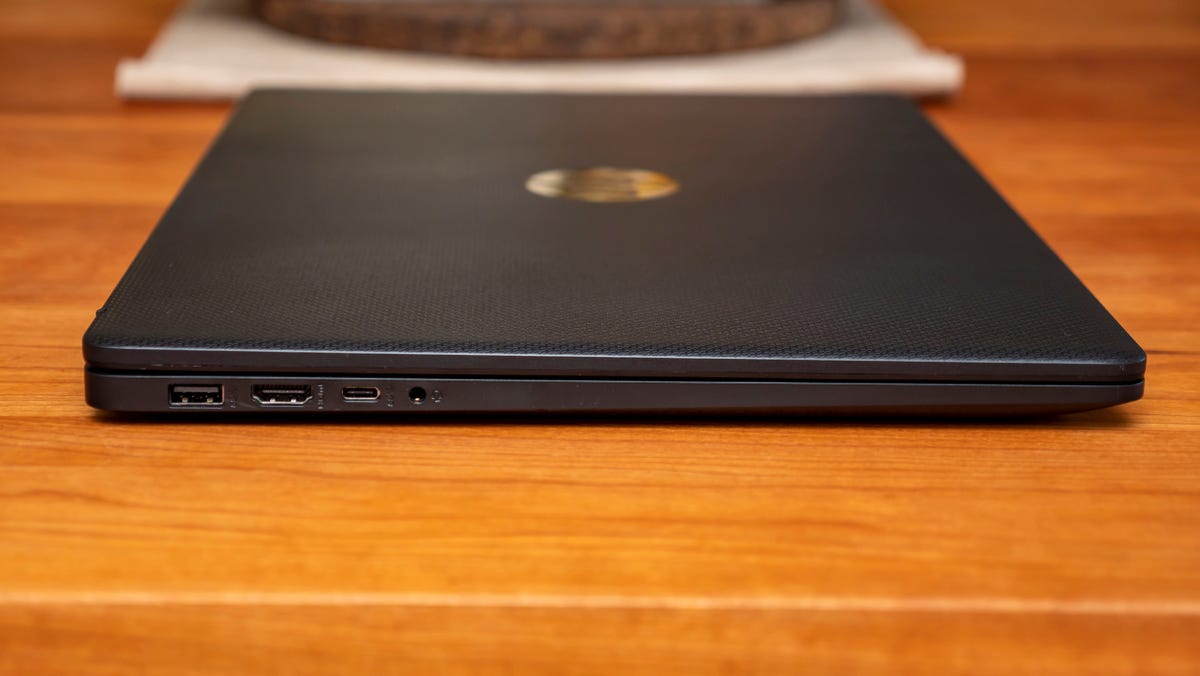 The left side of the HP Laptop 17 with the laptop closed.