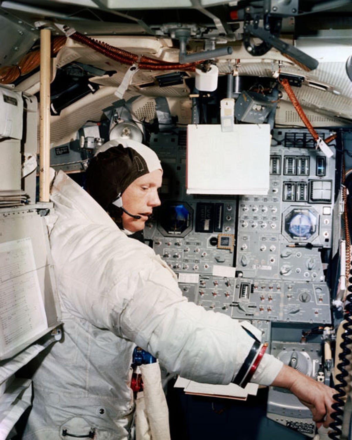 Neil Armstrong in the Apollo Lunar Module Mission Simulator