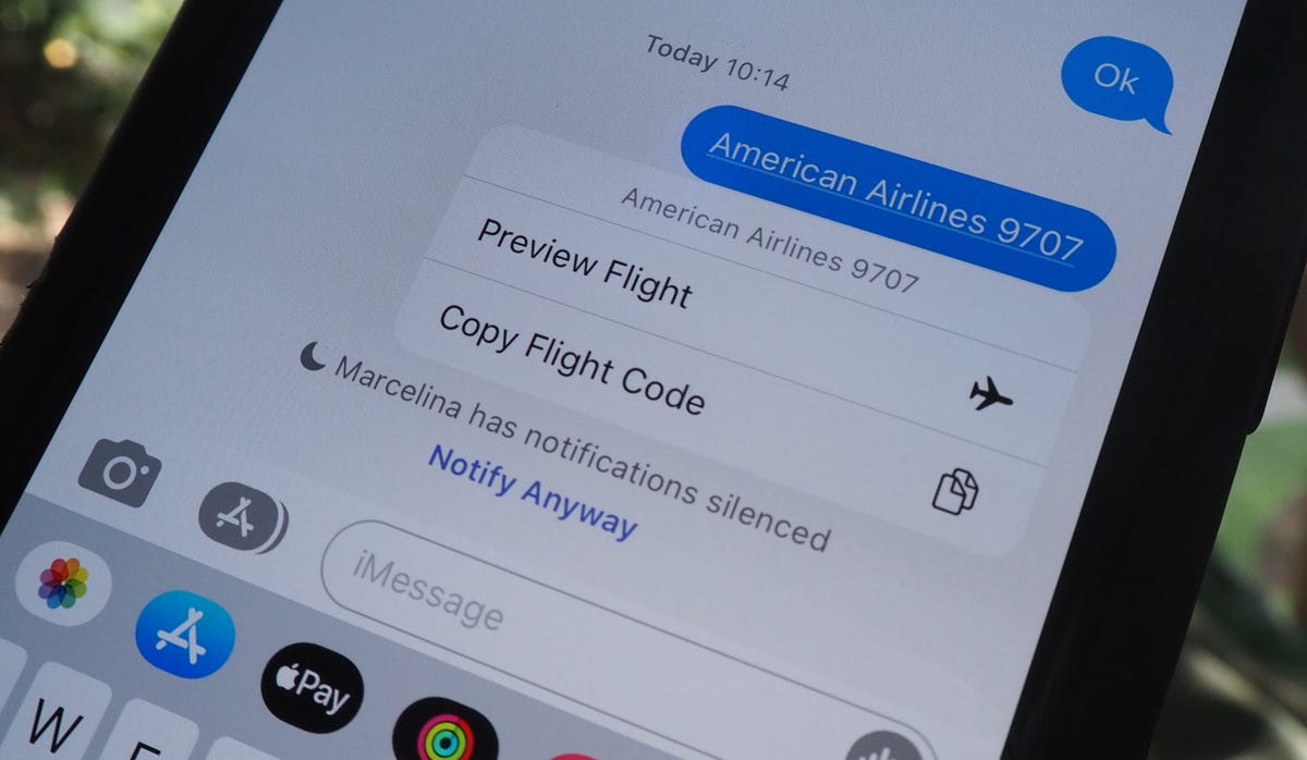 Flight code in a text message