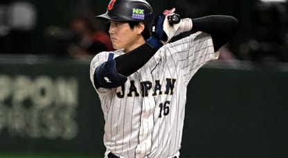 Shohei Ohtani at bat for Japan in the WBC